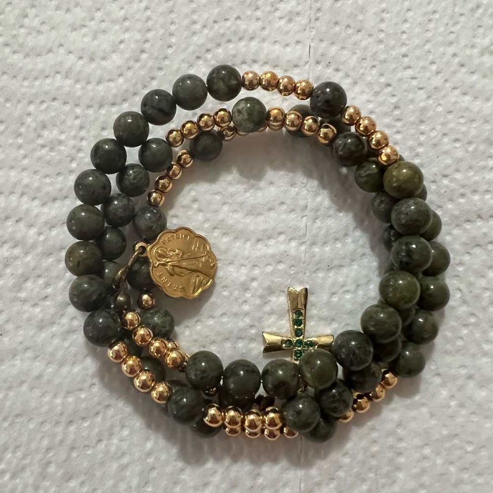 Wrap Rosary Bracelet Genuine Connemara Marble beads